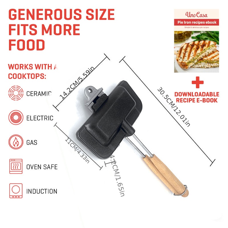Double Pie Iron Sandwich Maker for Camping, Cast Iron Campfire Pie