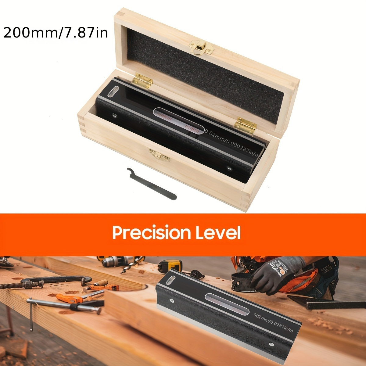 Image of Machine Level Spirit Level 200mm Precision Spirit Precision 0.02mm Accuracy Spirit Level Bar Level Measuring Tool With Wooden Case Horizontal Leveling Meter For Checking Straightness Of Devices