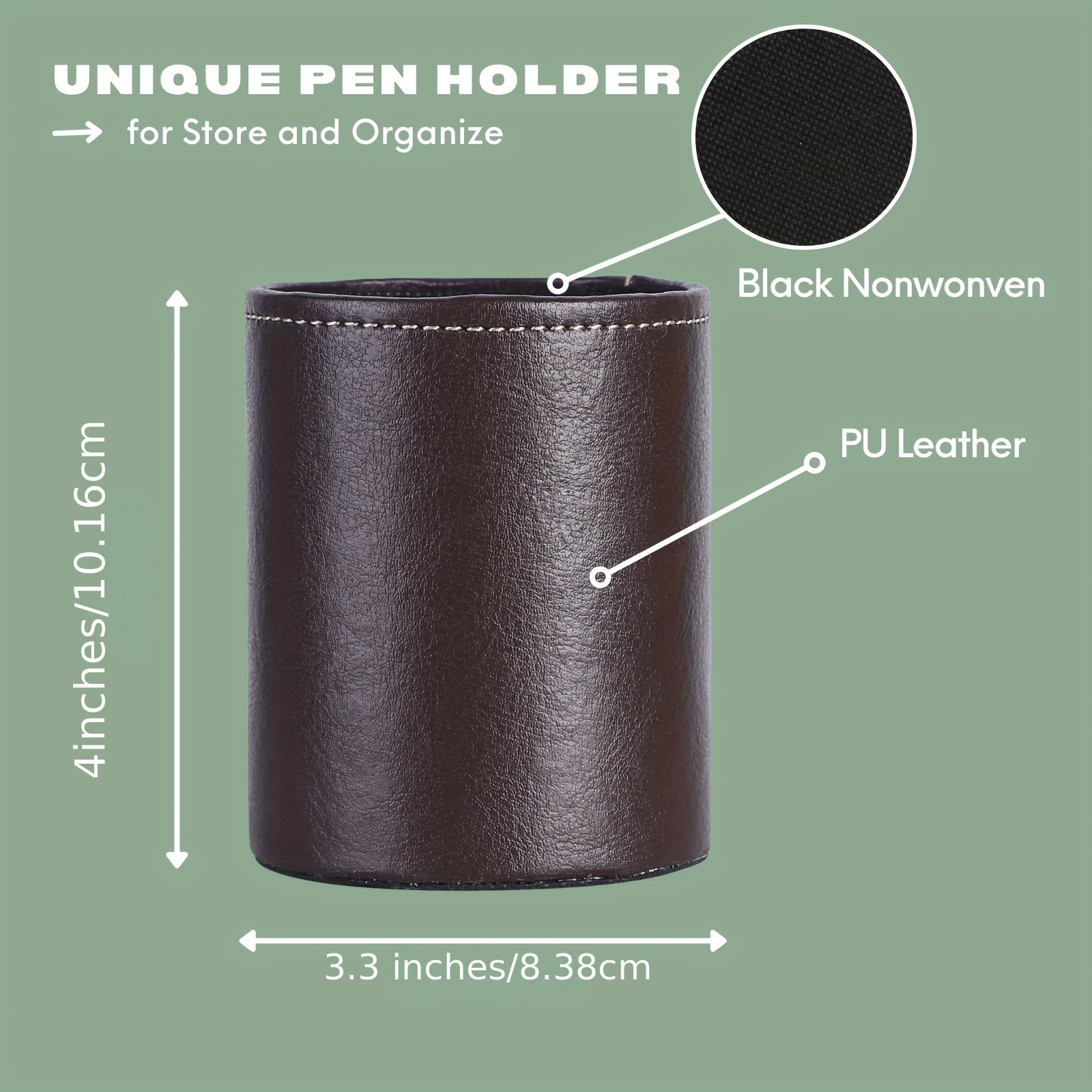 Leather Pen Holder Rustic Round Office Storage Box Pen - Temu