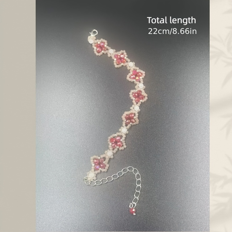 Adjustable Glass Bead Bracelet with Pink & Red Accents