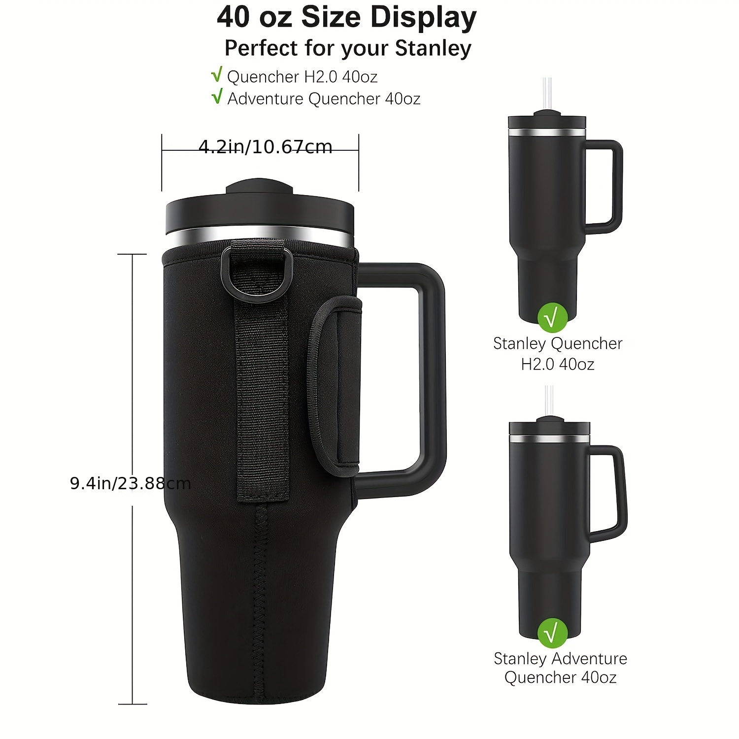  Water Bottle Carrier with Phone Pocket for Stanley Quencher  40oz Tumbler with Handle, Neoprene Water Bottle Pouch Holder with  Adjustable Shoulder Strap,Stanley Cup Accessories(Pouch Holder, Black) :  Sports & Outdoors