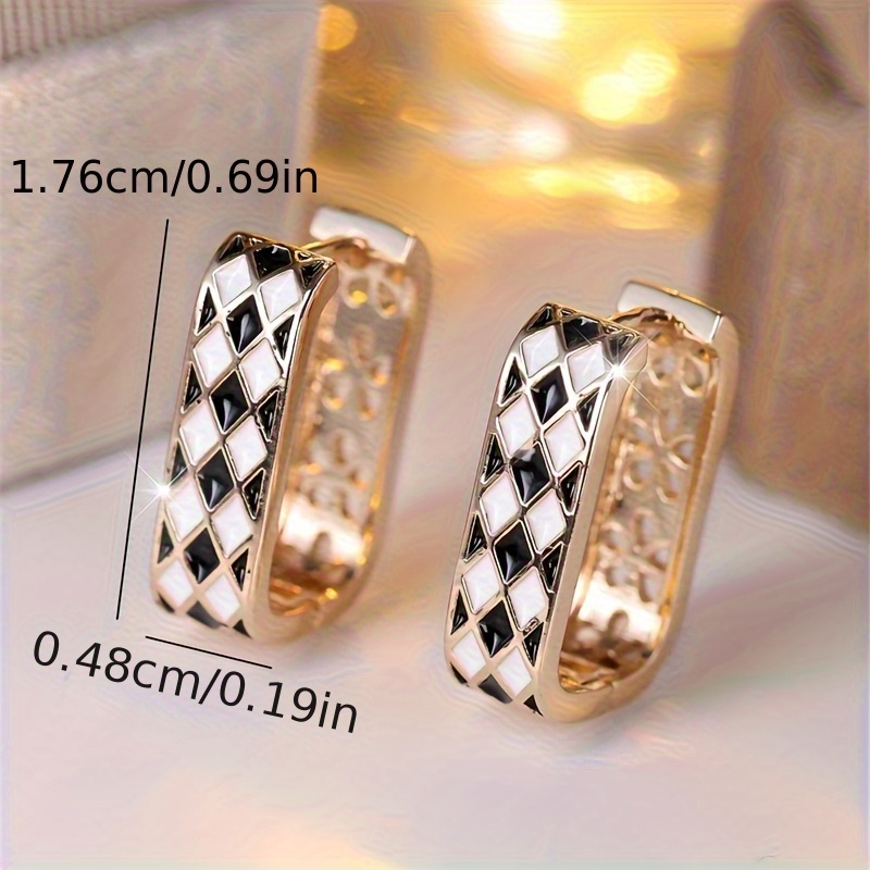 Women's Plated White & Black Enamel Earrings