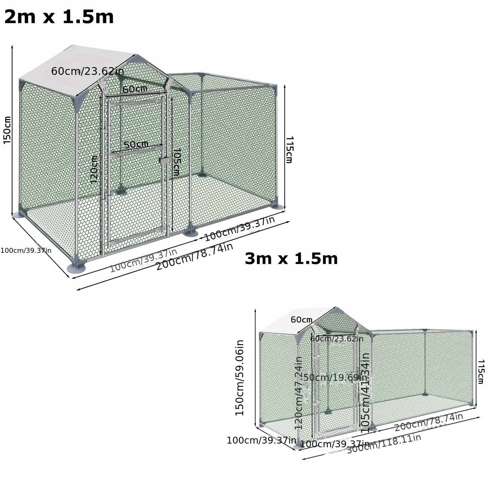 Pollaio 6x3x2m Con Tetto In PE - Voliera Per Galline, Acciaio Zincato, Con Serratura