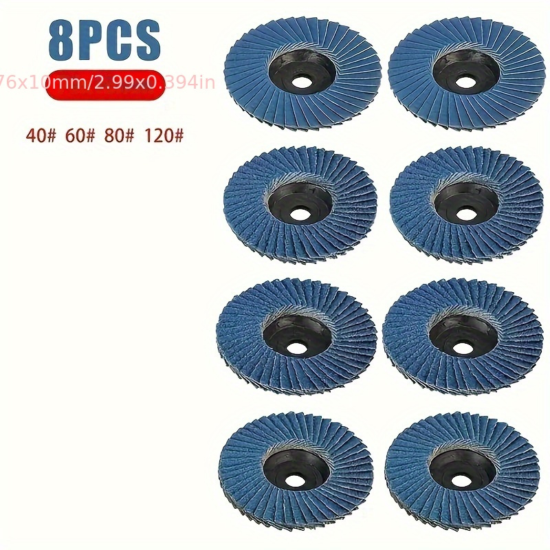 

8pcs Pe Material Flap Disc Set, 3-inch Flat Flap Grinding Wheels For Metal And Wood, Assorted 40/60/80/120 Grit, High-performance Angle Grinder Discs For Sharpening, Sanding, And Polishing