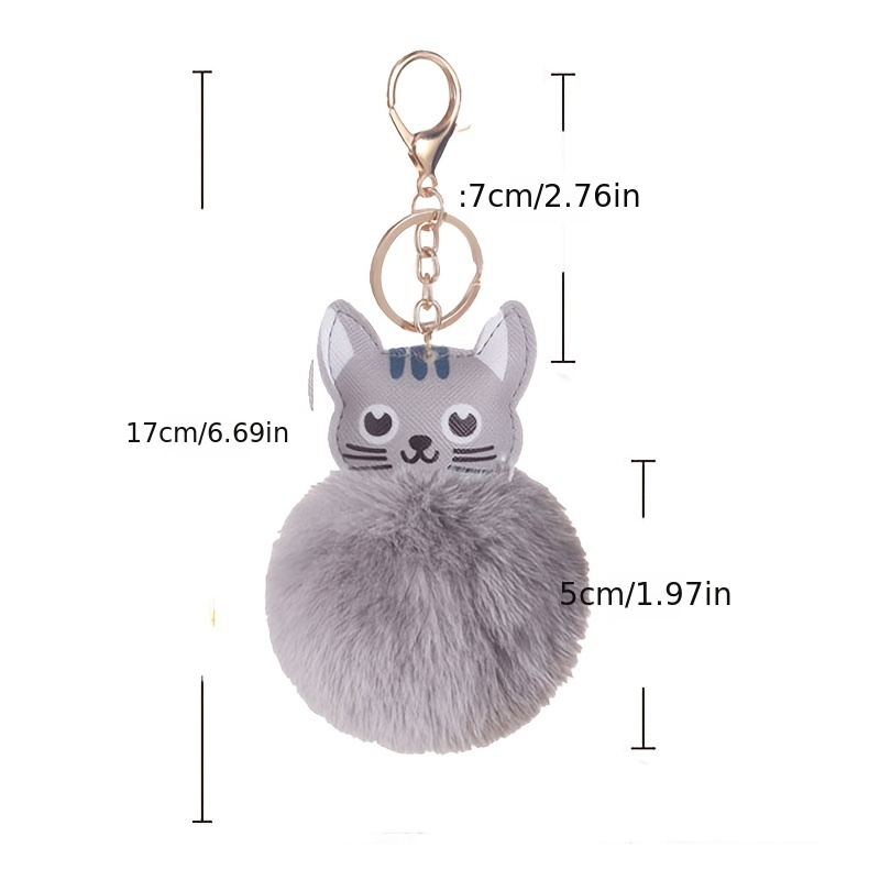 Cute Fluffy Cat Head Charm Keychain, Cartoon Pom Pom Kitten Car Key  Ornament Keychain - Temu