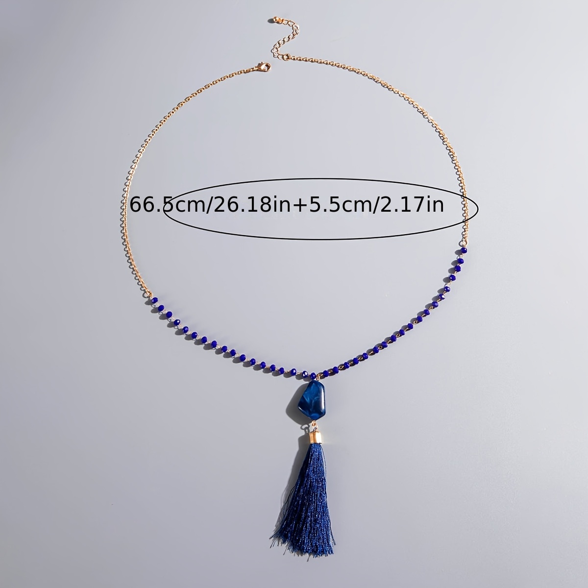 Crystal Stone Pendant Necklace with Tassel Cord
