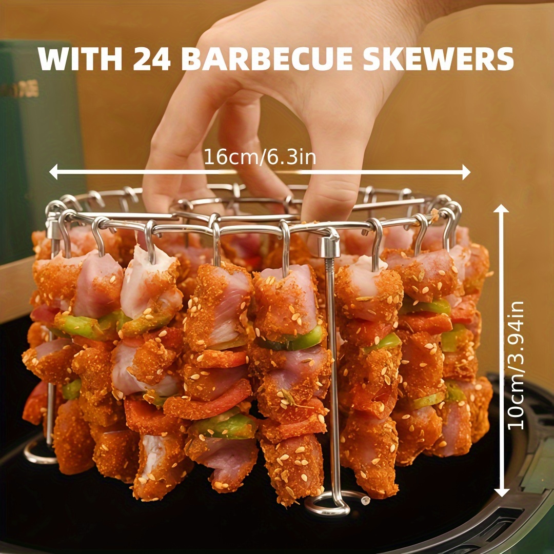 304不锈钢竖式烤架+24根串，适用于3qt-6qt空气炸锅烤箱，厨房和户外烧烤必备，均匀加热不易燃焦，适合肉类和蔬菜烧烤 商品详情 4