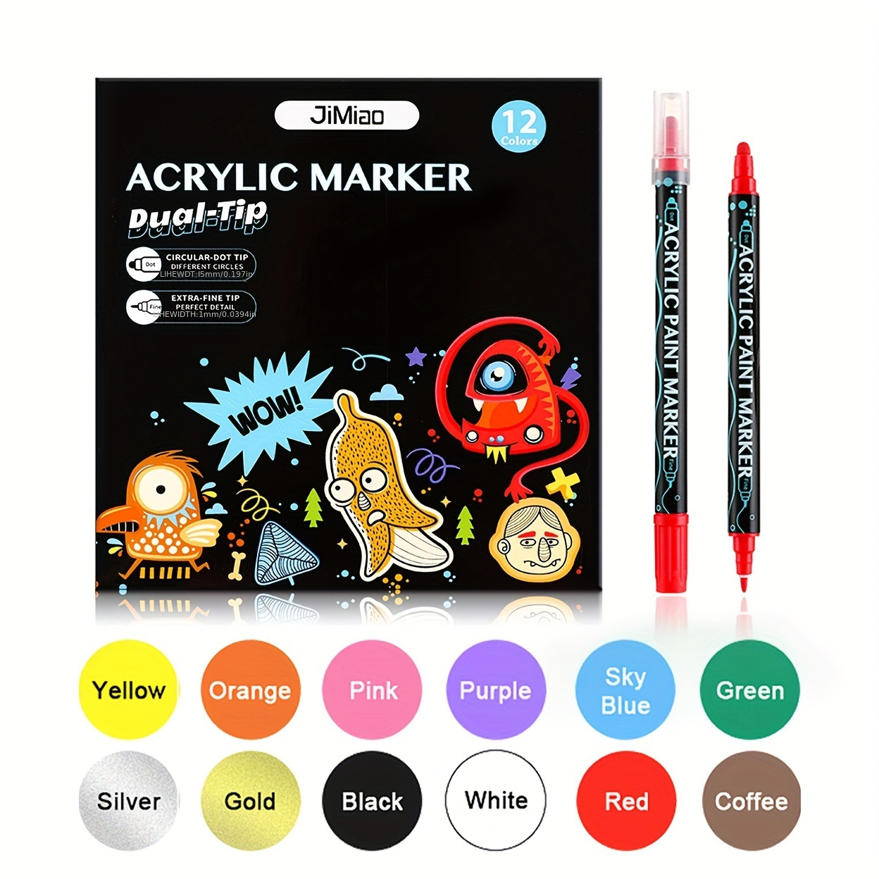 12-36Colors Double Head Metal Marker Pen,1~5mm Point Paint Pen For