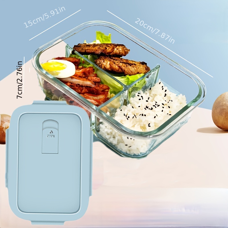 Portable Glass Lunch Box For Kids 3 Grids Picnic Bento Box