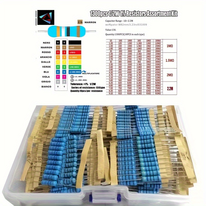 1300 1 2 watt metal film resistor kit 1 tolerance axial   band assorted set range from 1 ohm to 3  
