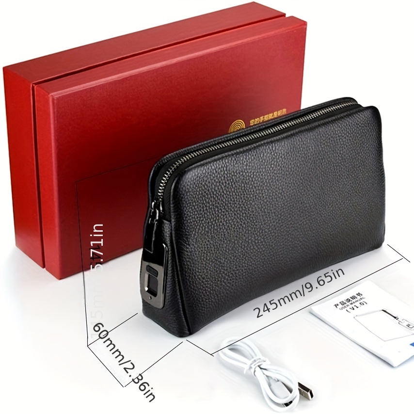 Smart Fingerprint Wallet, Men Zipper Leather Wallet Smart Fingerprint  Security Anti-Theft Handbag Black Mens Christmas Gifts