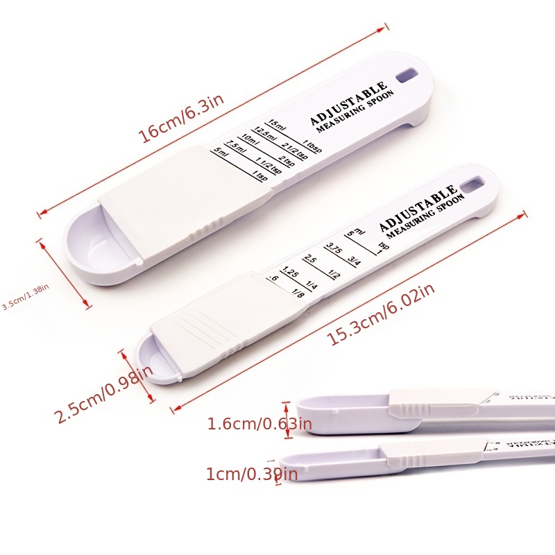 2 Plastic Adjustable Measuring Spoons 1/8 teaspoon to 1 tablespoon Easy Use  ml