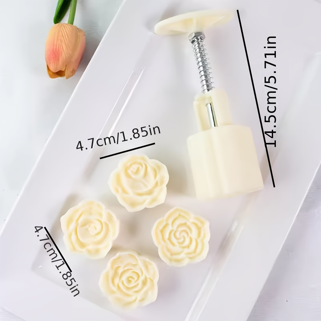 TEMU 3d Rose Mooncake Mold Set - Diy Hand Press Cookie Stamps For Mid-autumn Festival, Baking & Pastry Making - Kitchen Gadgets & Accessories