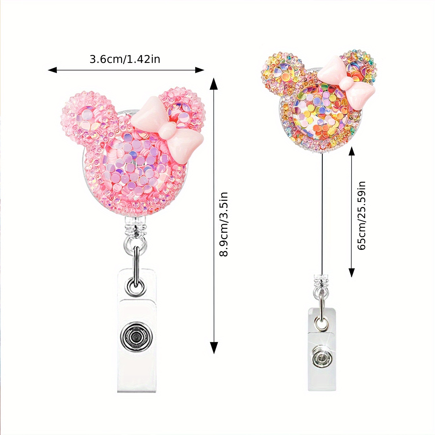 1pc Bowknot Mouse Retractable ID Badge Holder Reel With Clip, Crystal  Acrylic Glitter Badge Reels Retractable Card Holder For Office Worker  Teacher Do