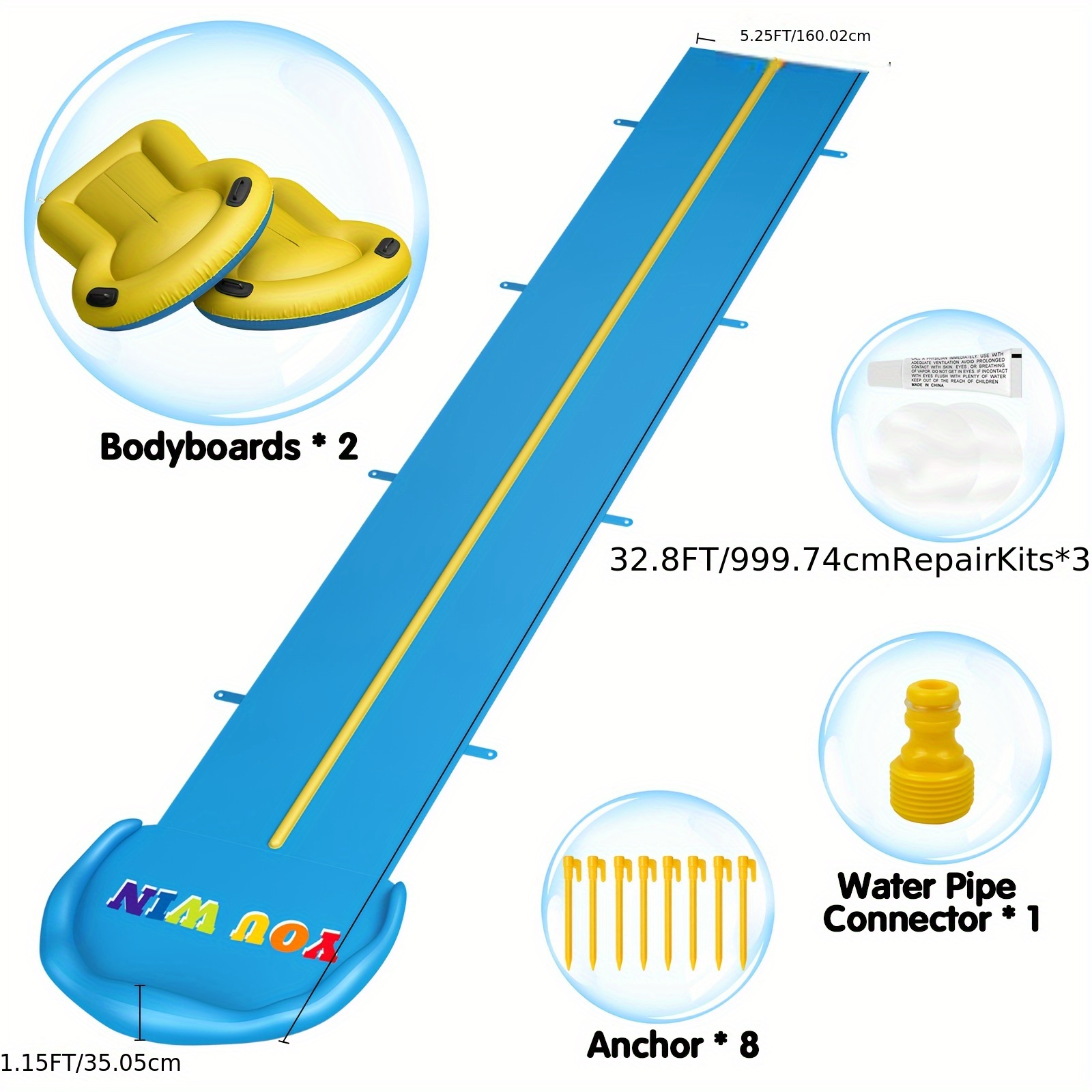 10m Extra Long Water Slide, 32.8ft Inflatable Splash Water Slip with 2 Racing Lanes and 2 Body Boards for Kids Boys Girls Adults Outdoor Summer Water Toys