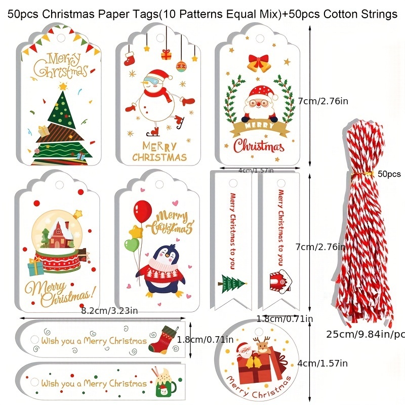 Christmas Gift Tags With Untied String, Holiday Name Tag Labels