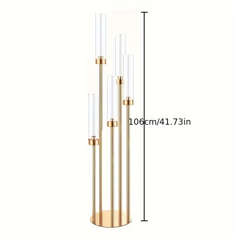 TEMU 1pc Metal & Acrylic Candelabra Centerpiece, 5 Taper Candle Clear Tubes, Table Decor For Event