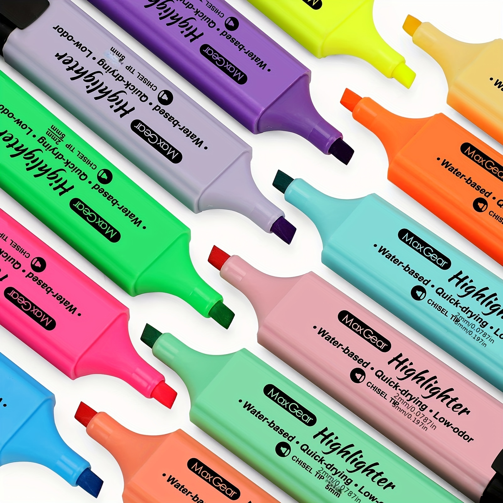   Basics Punta de cincel, resaltadores de tinta  fluorescente, colores surtidos, paquete de 12 y lápices #2 con caja de  madera, preafilados, plomo HB, caja de 30 : Productos de Oficina