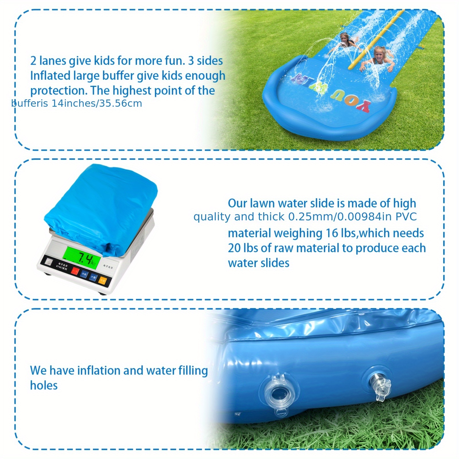 10m Extra Long Water Slide, 32.8ft Inflatable Splash Water Slip with 2 Racing Lanes and 2 Body Boards for Kids Boys Girls Adults Outdoor Summer Water Toys