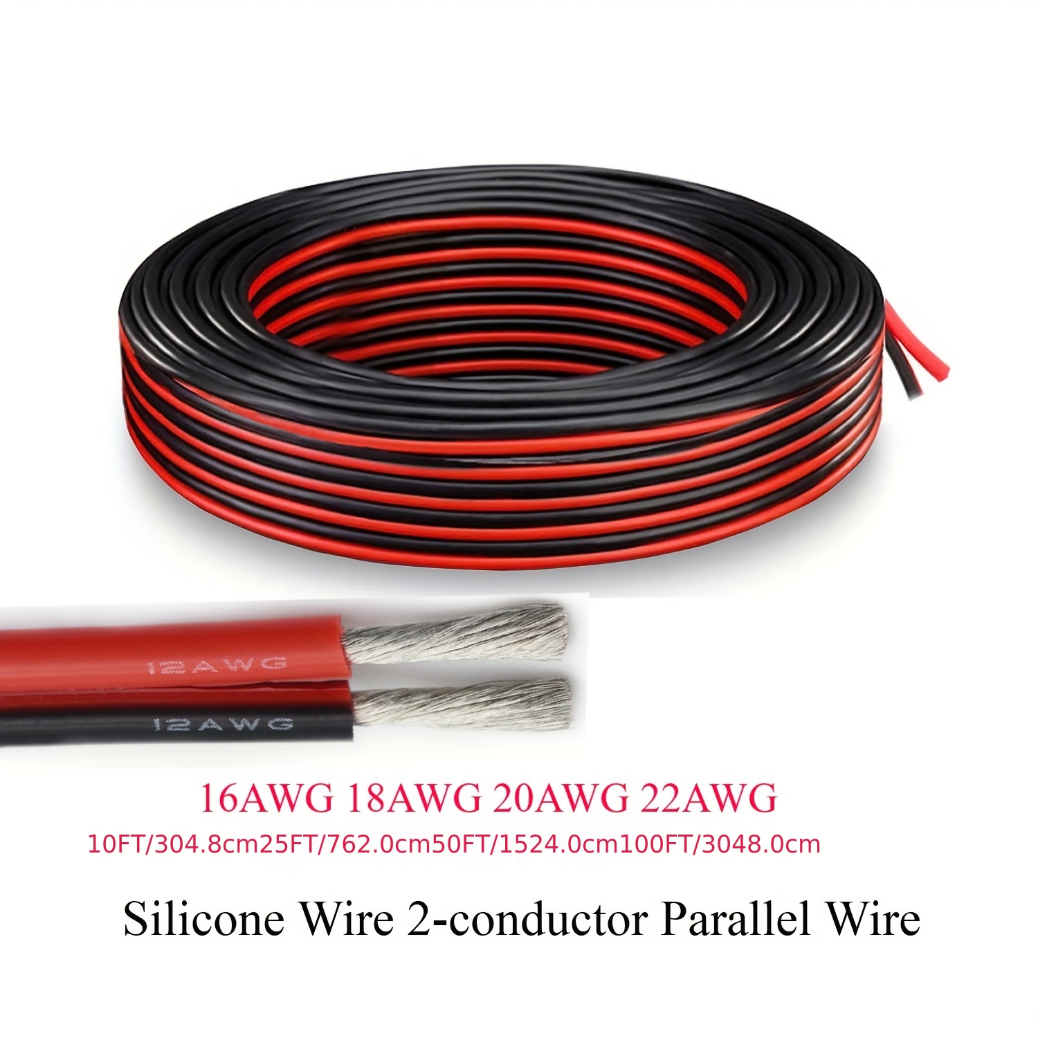 Haerkn 22 AWG Silicone Electrical Wire 2 Conductor Parallel Wire Line 200ft [Black 100ft Red 100ft] 22 Gauge Soft and Flexible Hook Up Oxygen Free