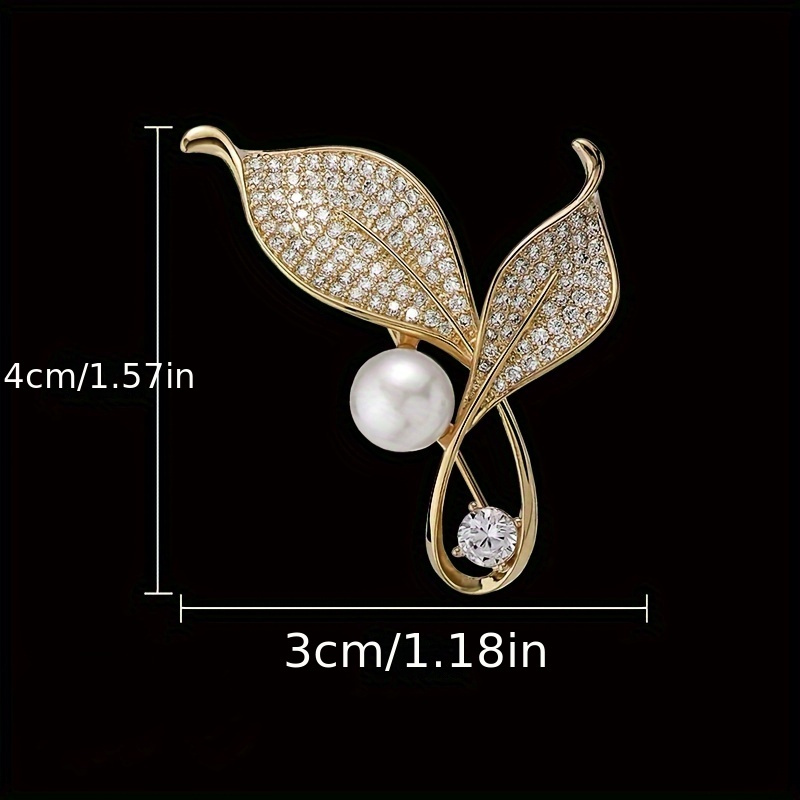 1pc Double Leaves Pin With Pearl & Rhinestone Detail For Women's Suit Or  Dress