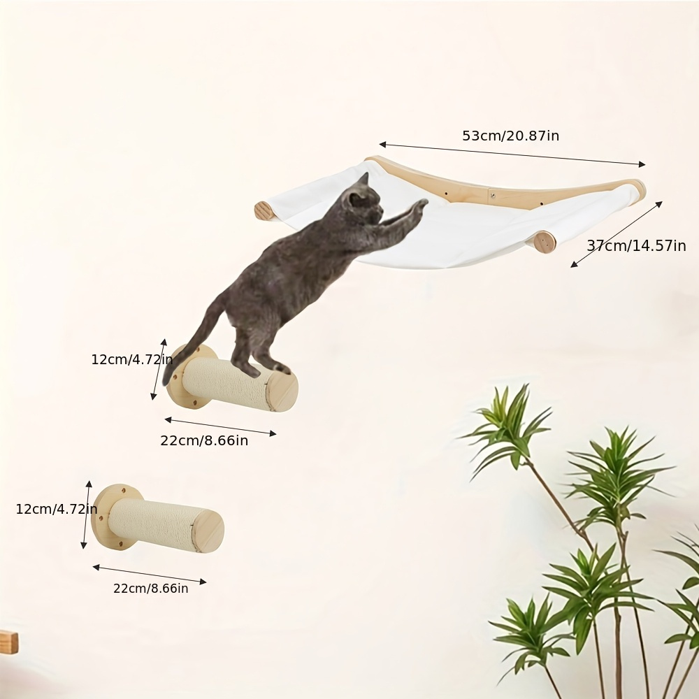 Image of Cat Wall Shelf Set - 2 Cat Climbing Frames, Cat Hammock Bed Modern Cat Wall Furniture - Perfect Wall Cat Shelf And Resting For Small To Large Cats