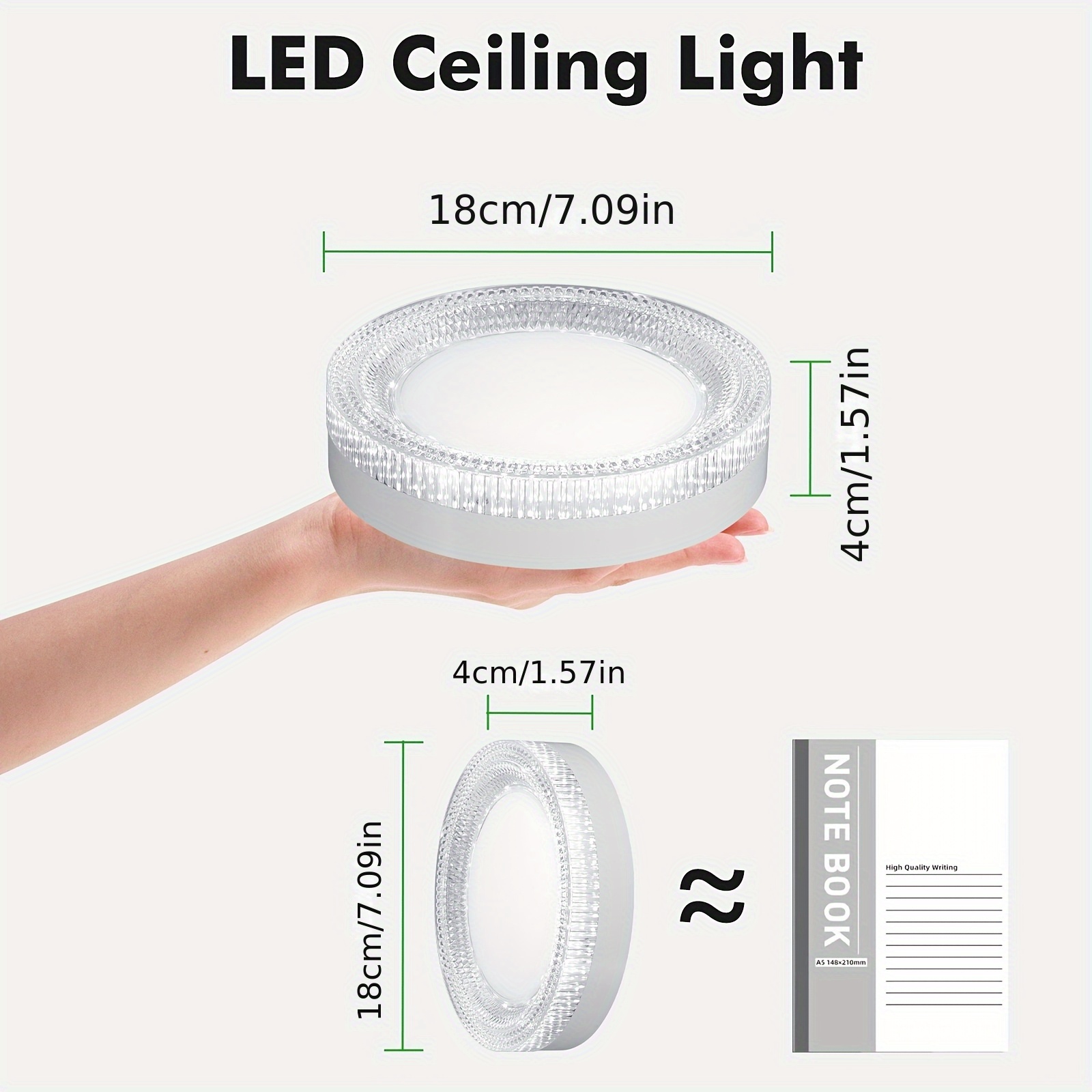 24w Ceiling Light, Round Crystal Led Ceiling Light Round Panel Downlight, Cool White, Ultra-thin Led Ceiling Light, Semi-recessed Lamp For Living Room, Bedroom, Kitchen
