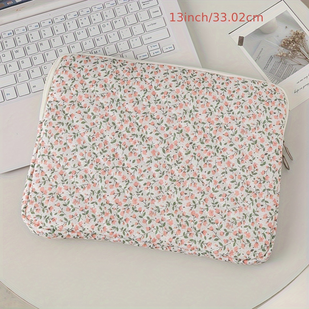 Image of Floral Quilted Laptop Sleeve, Suitable For 10/11 Inch, 13/14 Inch And .6 Inch Laptops, With Korean Style Liner And Shock Absorption Function