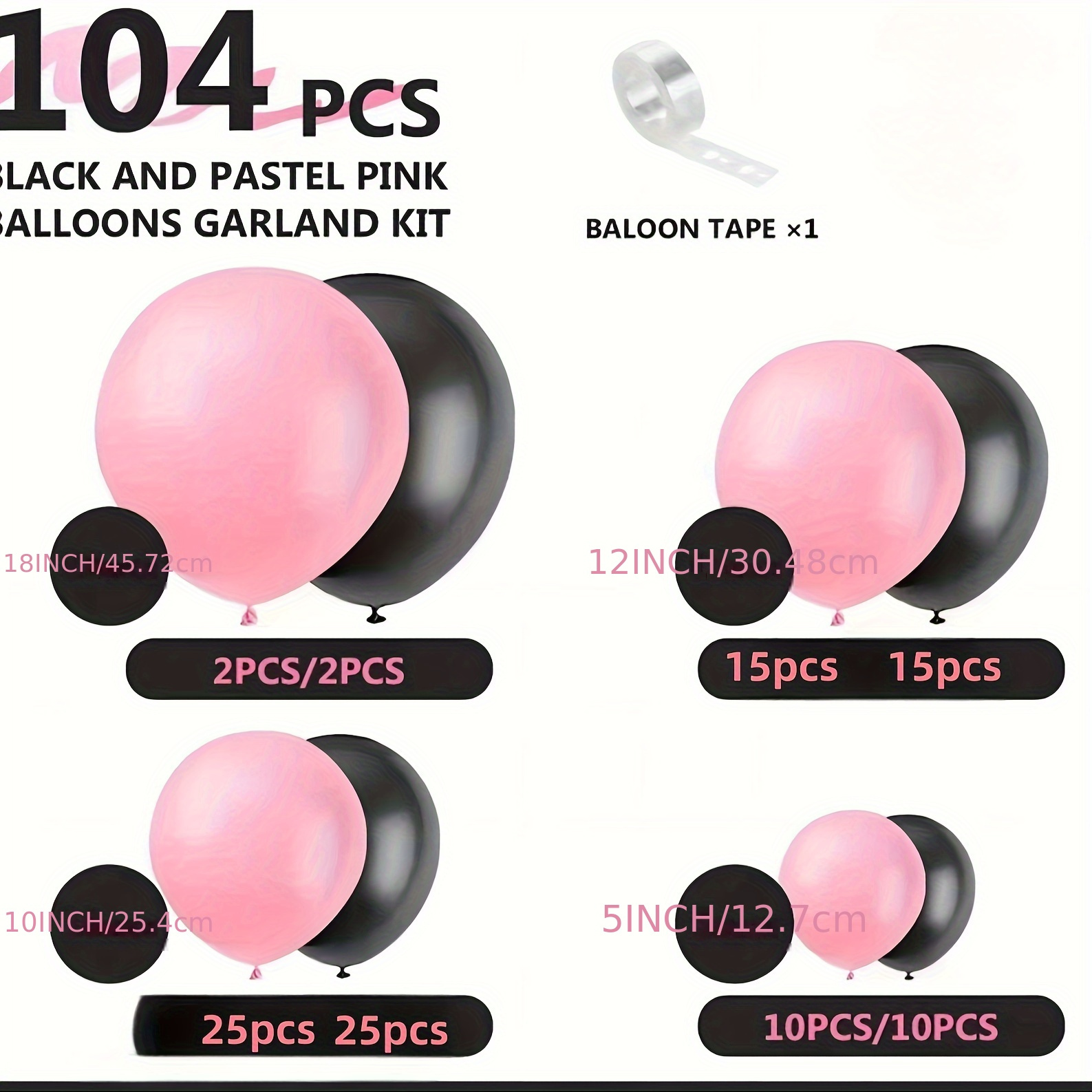 104 Pezzi Di Composizione Di Palloncini In Lattice Rosa E Nero Per San ***  / Set Di 133 Palloncini Al Limone 12 10 5 Pollici In Composizione Di