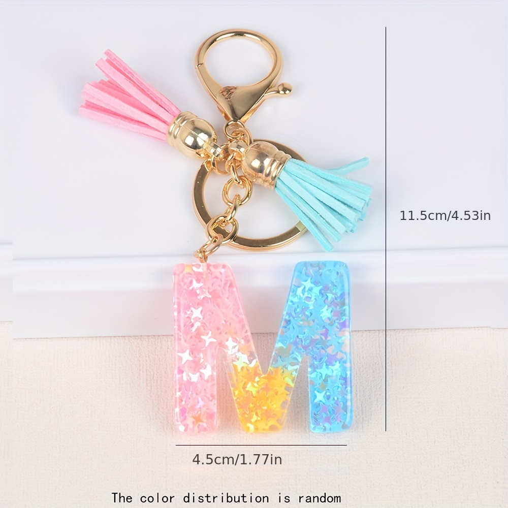 Cute A-Z Letter Keychain for Women Tassel Heart Keychains Girls Purse Bag  Keys Charm Key Ring Gift