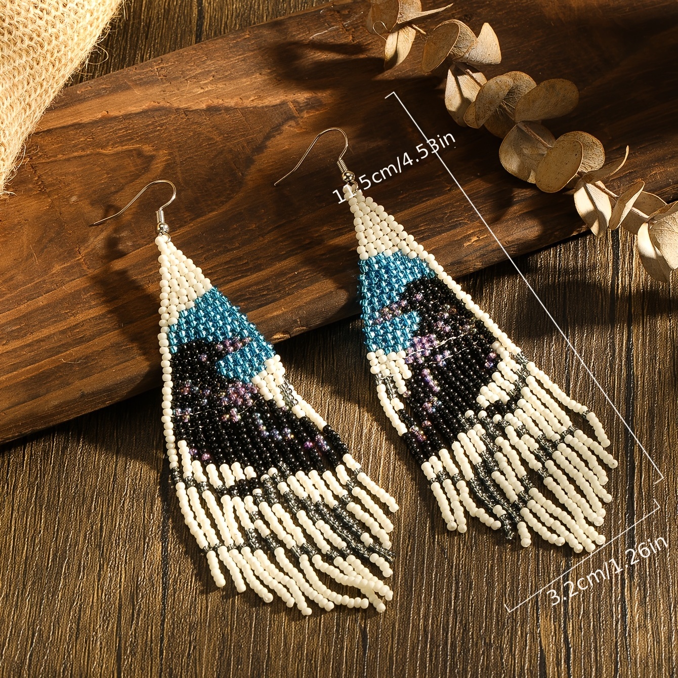 Women's Handmade Beaded Bird Pattern Tassel Earrings Unique Gift 1Pair - Main Image