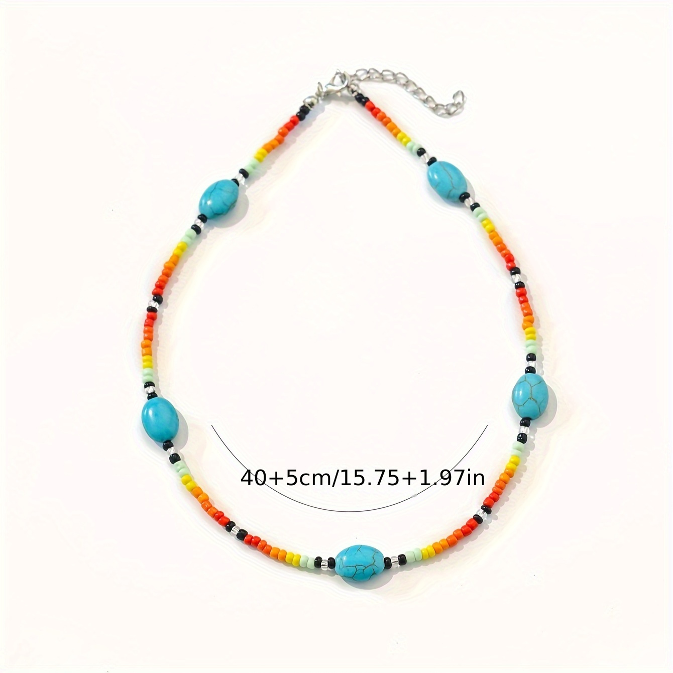 Bohemian Turquoise-Like Beads Necklace in Red Yellow