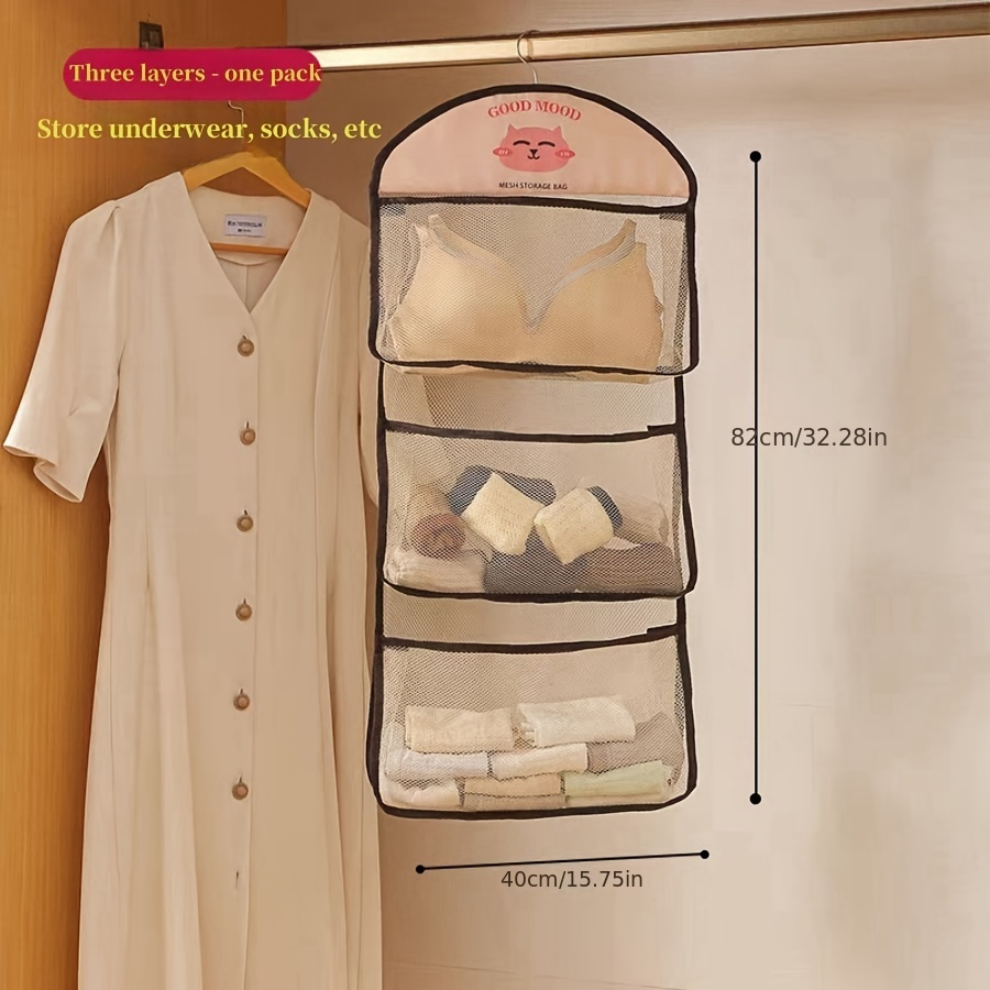 3-уровневый висячий органайзер для гардероба, сетчатый стеллаж для хранения носков, нижнего белья, универсальная многофункциональная сумка для общежитий, шкафов, экономящий пространство, детали дизайна 1