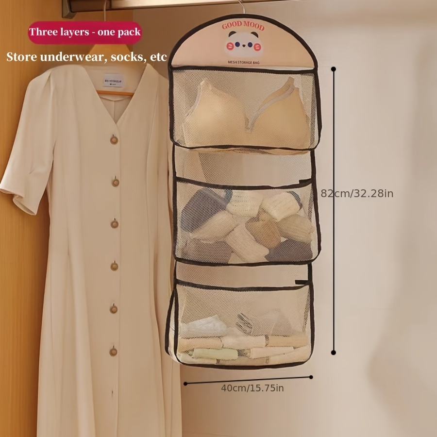 3-уровневый висячий органайзер для гардероба, сетчатый стеллаж для хранения носков, нижнего белья, универсальная многофункциональная сумка для общежитий, шкафов, экономящий пространство дизайн детали 3