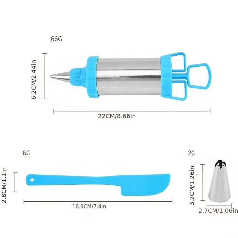 5pcs, Icing Gun Set, Stainless Steel Dessert Decorator Cake Decorating Tool  With 3 PC Russian Piping Icing Nozzles For Kitchen Baking Pastry Tool