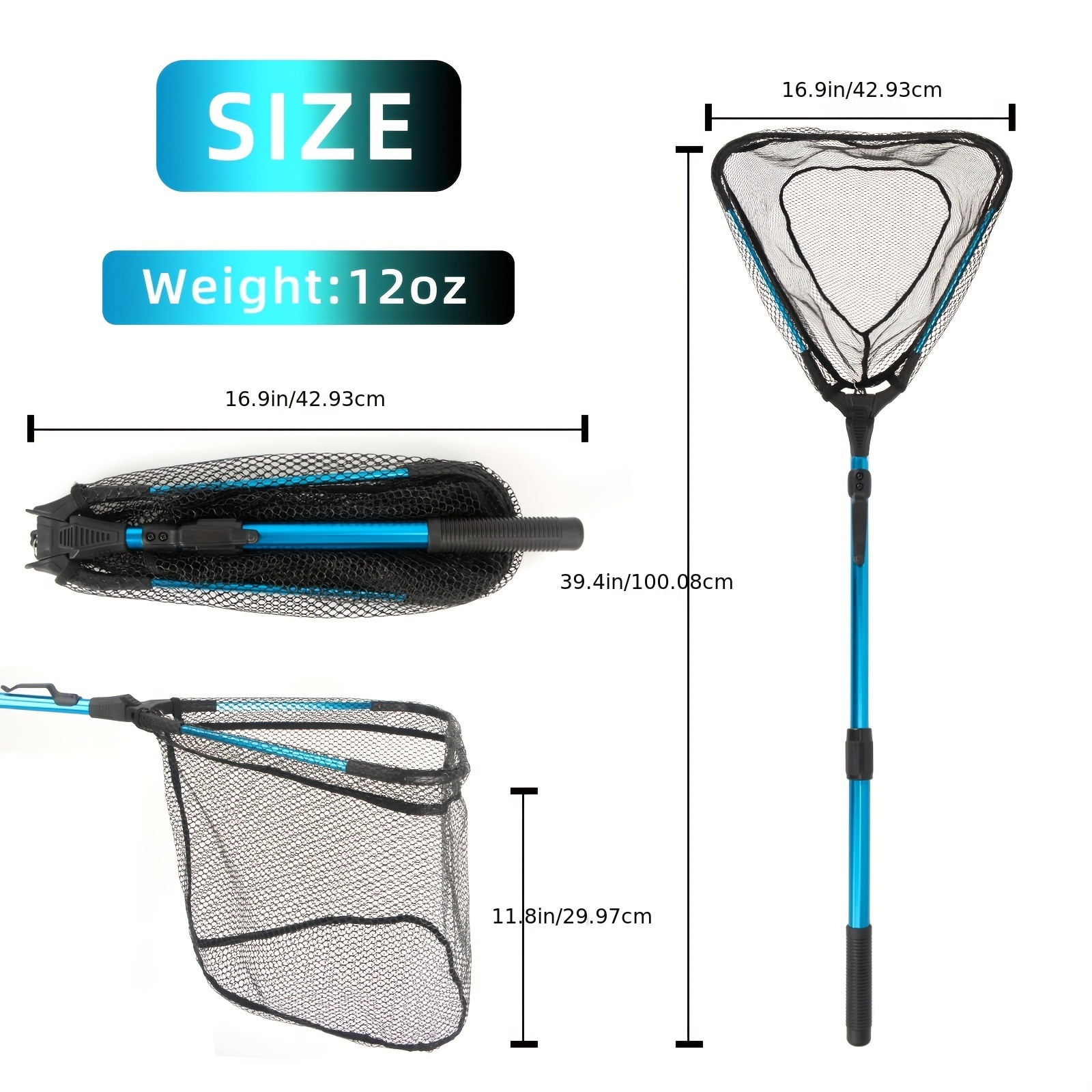 Durable Folding Fishing Landing Net with Telescopic Pole Handle - Knotless  Mesh for Safe Fish Catching and Releasing