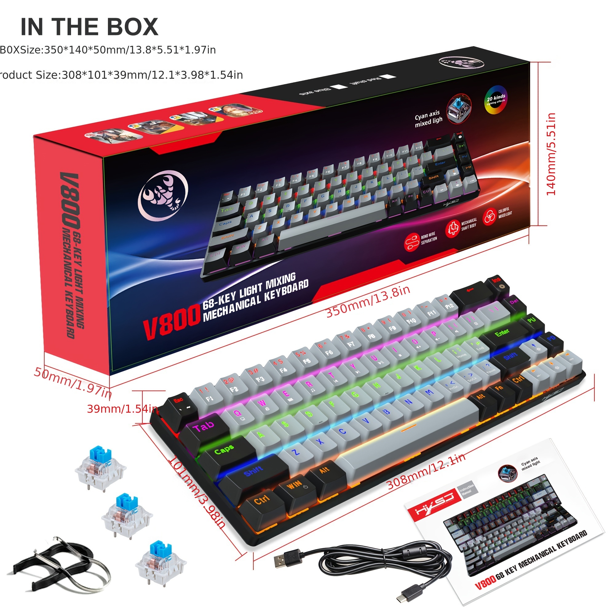 RGB MECHANICAL GAMING KEYBOARD V8 CHINA WITH BLUE SWITCH