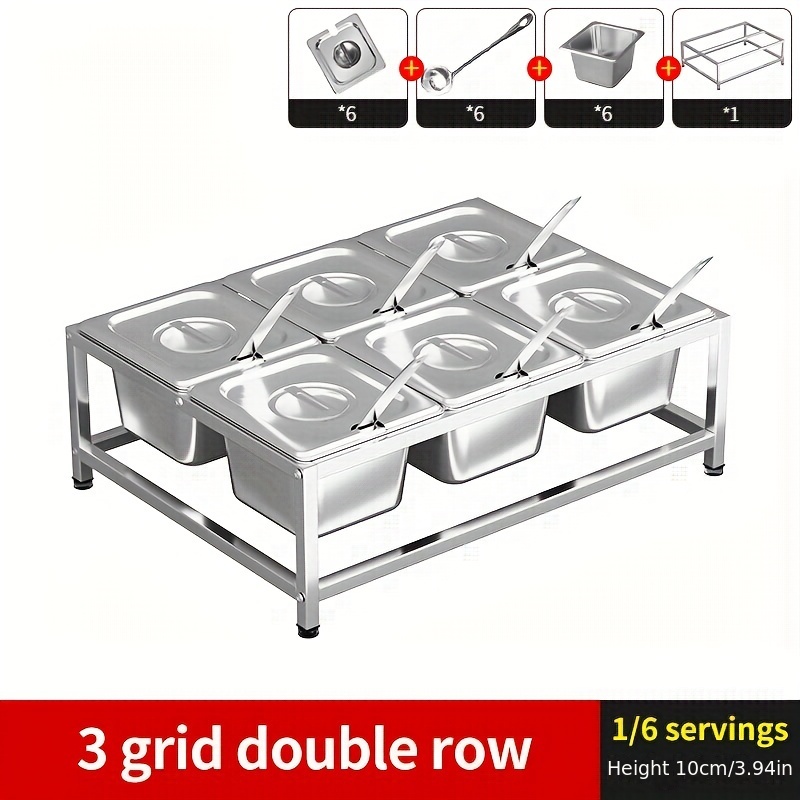 Condiment Dispenser Holder 6 Compartment with Lids Stainless Steel