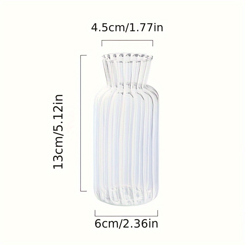 Image of Easy Transparent Striped Glass Vase Hydroponic Glass Vase Small Glass Flower Arrangement Vertical Stripes High Borosilicate Victorian Style Small Fresh Desktop Decoration