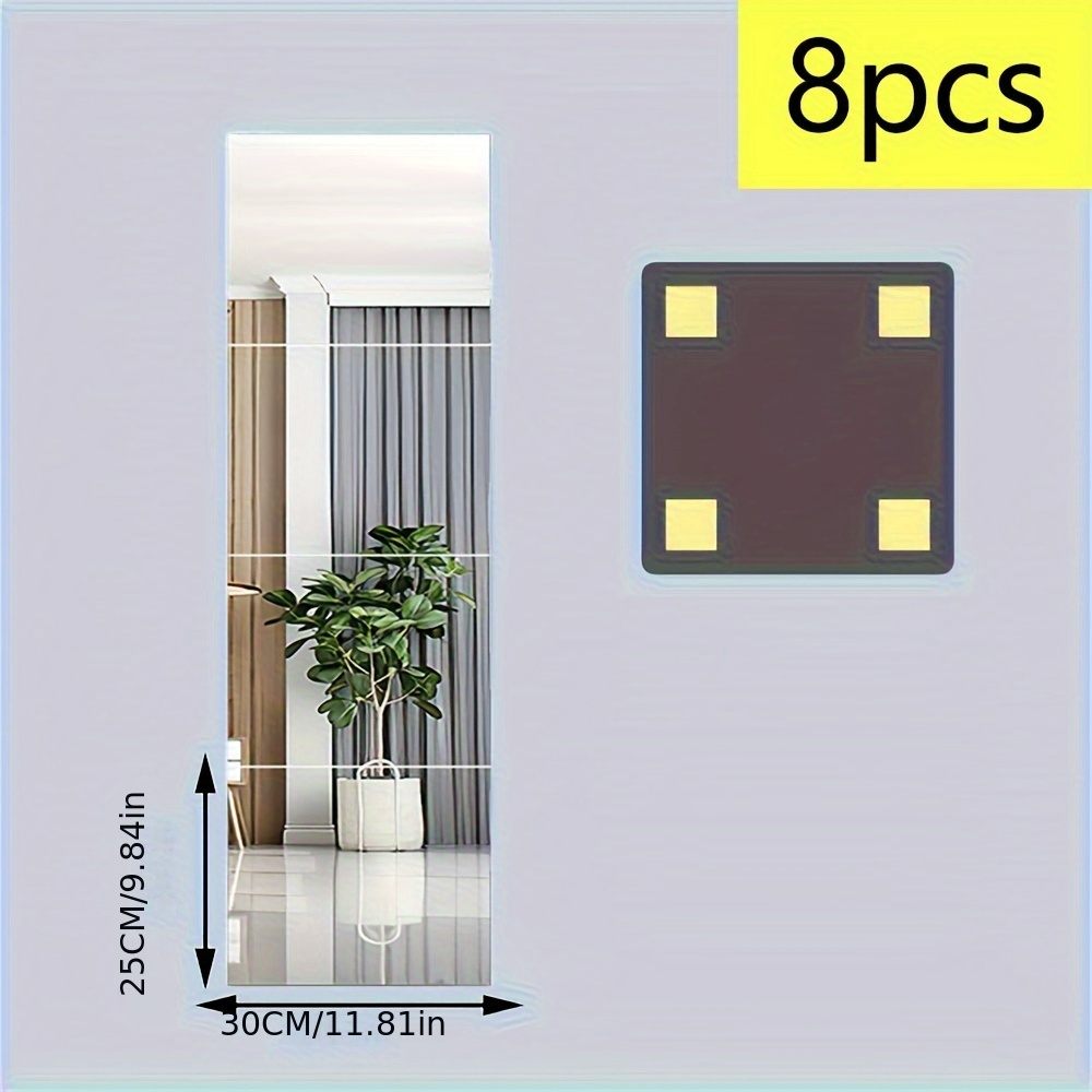 8pcs+25+30cm, 1mm, 3d Acrylic Mirror Wall Sticker, Square Wall Sticker Combination Mirror Wall Sticker Acrylic Three-dimensional Wall Hanging Mirror Home Mirror Wall Family Exercise Gym Mirror