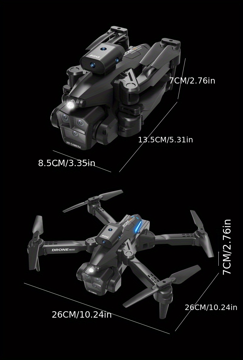 t9 black optical flow triple camera mini remote control drone with sd triple camera 2 3 batteries esc camera 360 obstacle avoidance wifi fpv headless mode track flight foldable four axis aircraft details 17