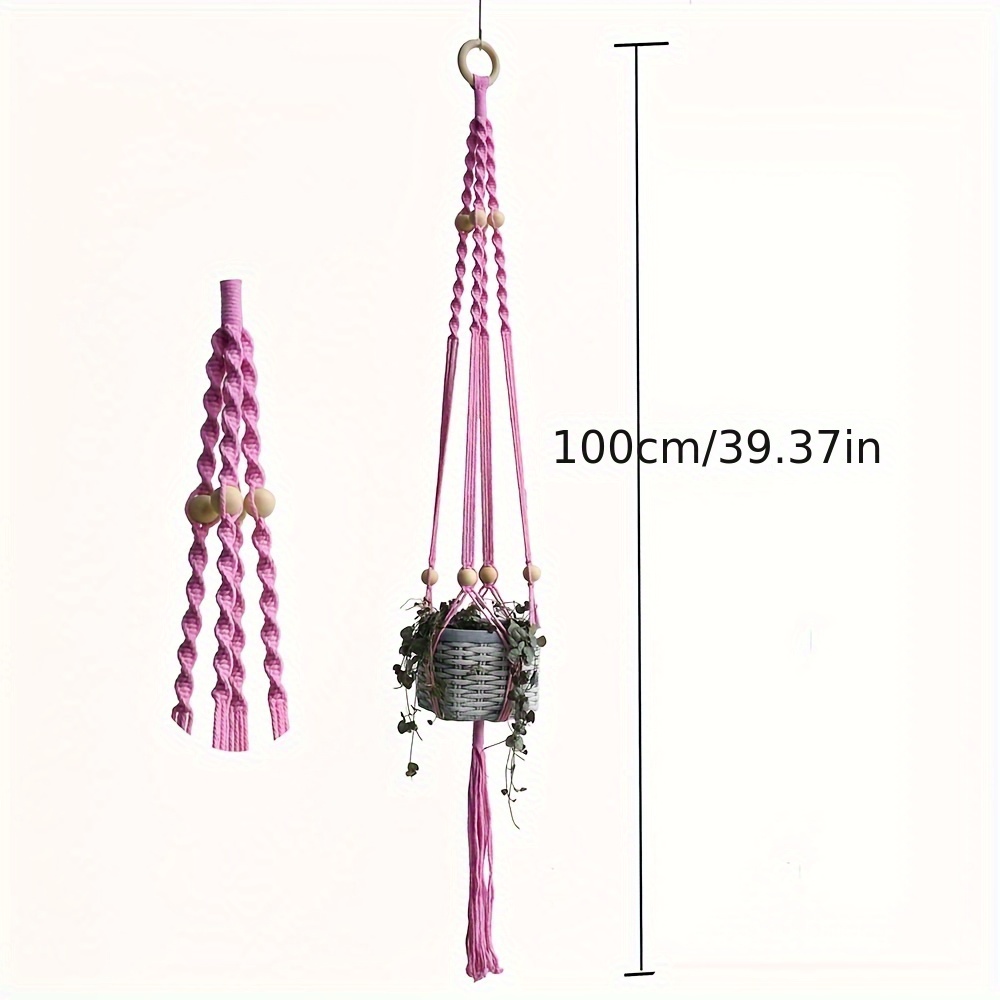 Image of Boho-chic Beaded Plant Hanger - Colorful Indoor Flower Pot Net Pocket With Stand, Perfect For Home & Garden Decor