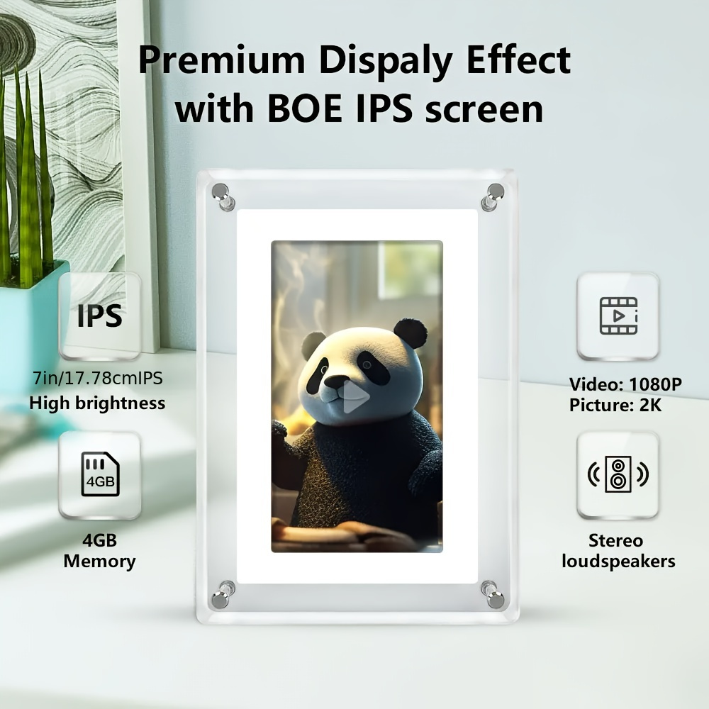 1pc   5 inch   picture frame acrylic abs tabletop photo frame with auto rotate 2gb memory 1500mah battery 1024    oblong shape for desktop display details 2