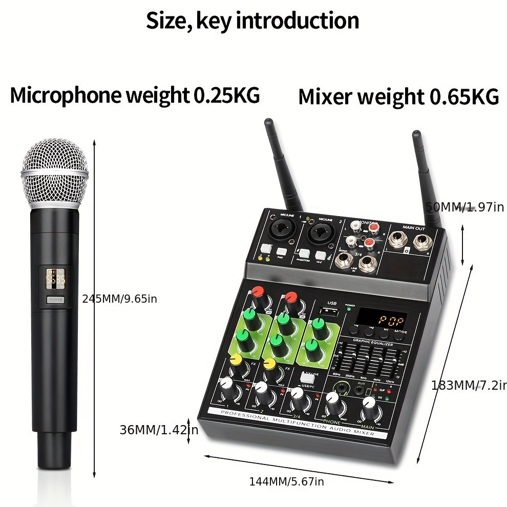 Professional Audio Mixer Wireless Dual Microphone USB Rec DJ Console With The GT4 4 Channel Mixer Built in Receiver For Karaoke Stage Recording