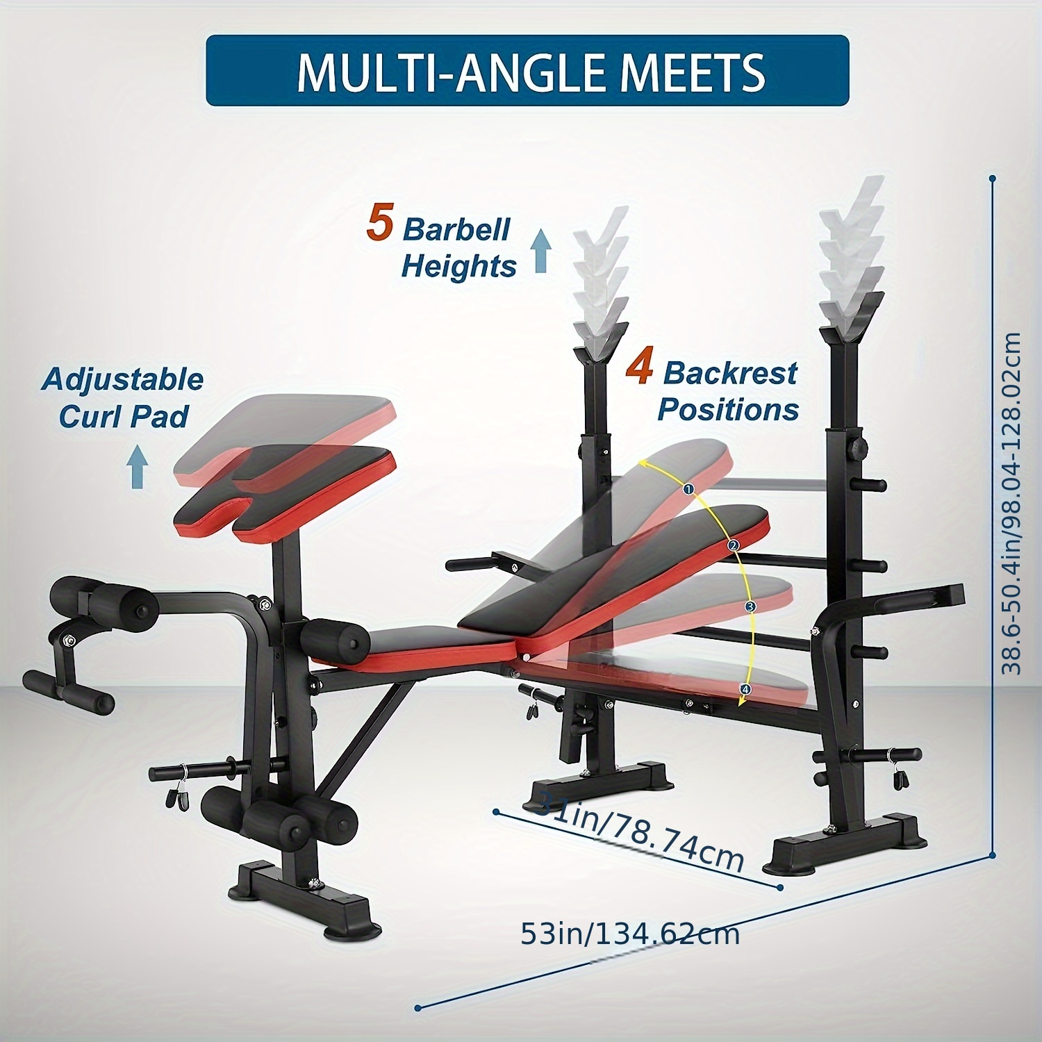 OPPSDECOR 660lbs 6 In 1 Weight Bench Set With Squat Rack Adjustable Workout Bench With Leg Developer Preacher Curl Rack Fitness Strength Training For Home Gym