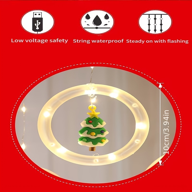 10ft Lumières de fenêtre de Noël d'intérieur, 10 lumières de rideau en  forme d'arbre de Noël blanc chaud avec dessin animé Père Noël et lumière de  fée LED, décorations de Noël pour