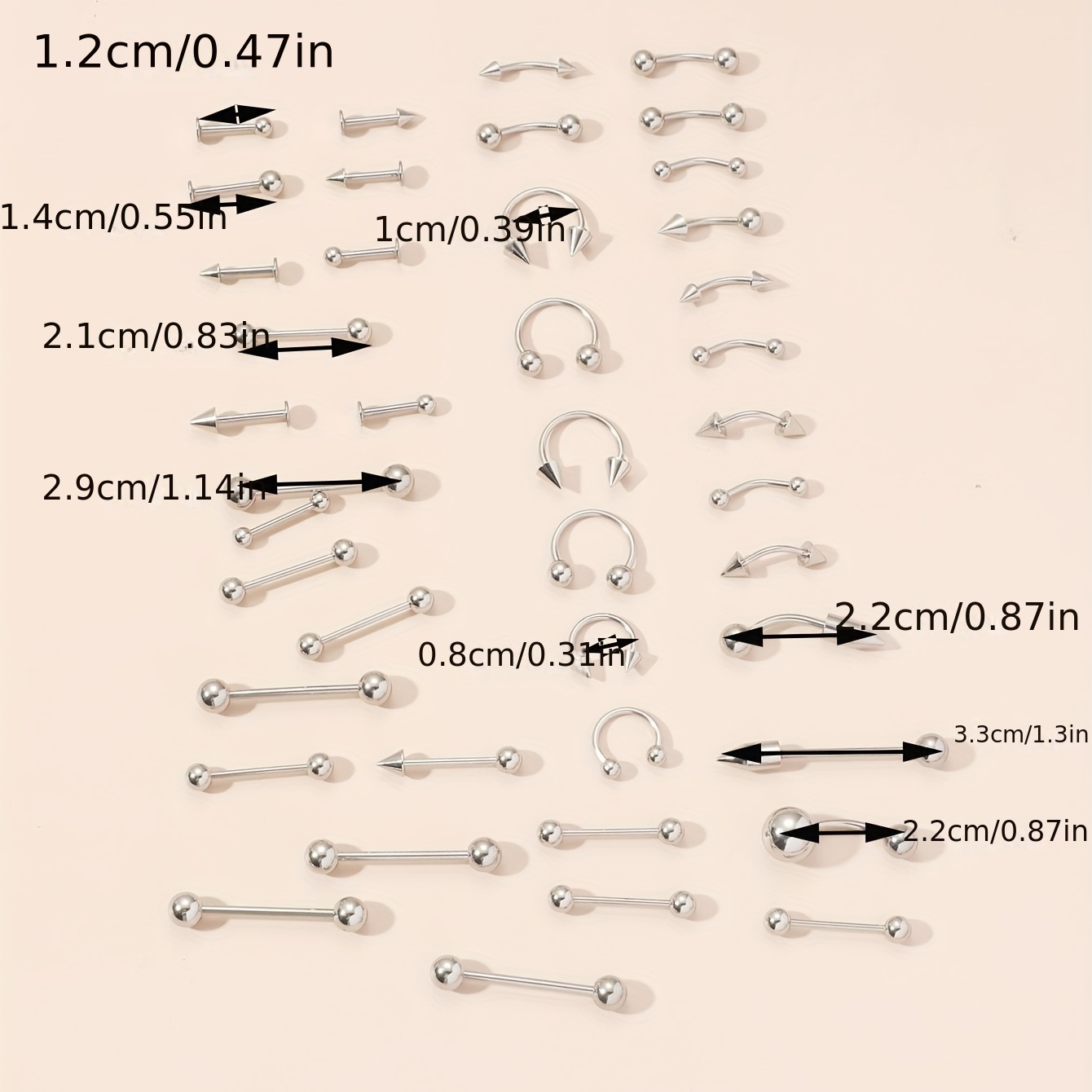 42pcs Basic Nose Ring Set, Stainless Steel Piercing Jewelry