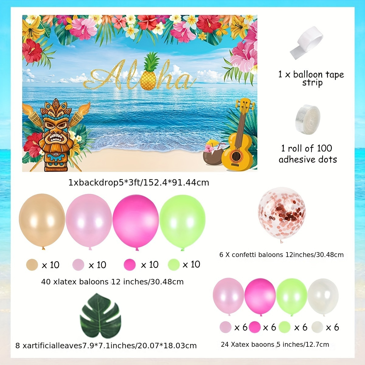 Tropical Luau Party Decoration, 83pcs Hawaiian Beach Theme Party