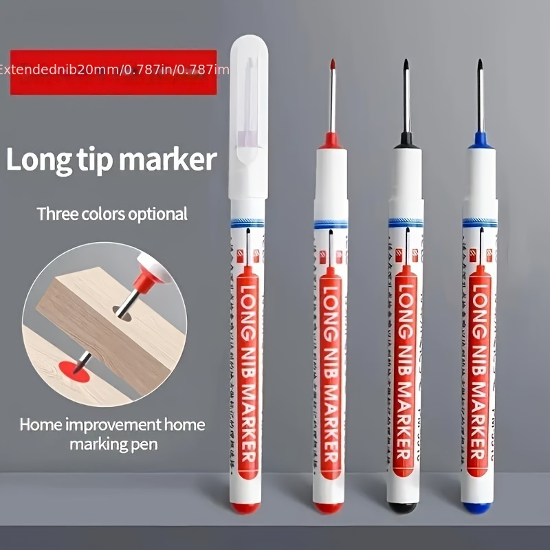 

10-pack Long Nib Marker Pens For Deep Hole, Extended Tip Oil-based Installation Markers, Ppsu Plastic, Multi-surface Marking For Woodworking, Tiles, Bathroom & Home Improvement - No Electricity Needed