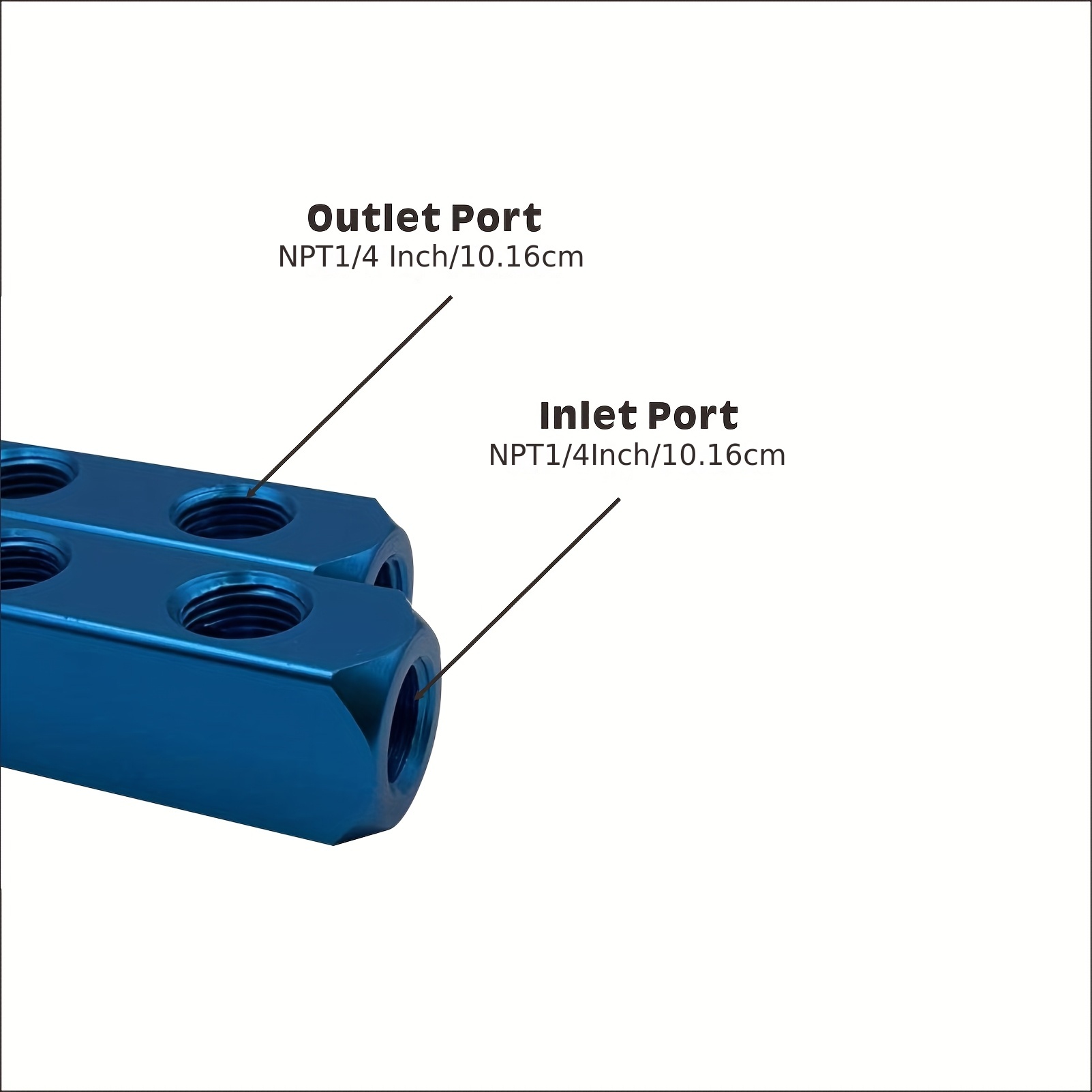 5-Port 1/4 Inch Air Manifold Block – Aluminum Compressor Splitter, 1MPa Pressure Rating, Blue, With Threaded Ports